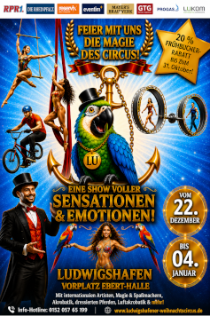 Plakat mit Papagei des Ludwigshafener Weihnachtscircus
